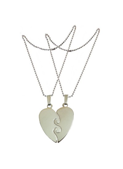 Two Pieces Couple Heart Shape Necklace by Menjewell 